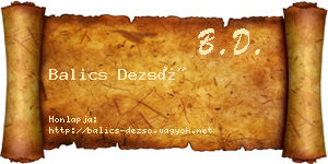 Balics Dezső névjegykártya